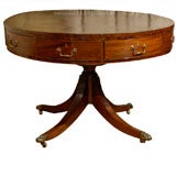Antique 19thC ENGLISH REGENCY STYLE DRUM TABLE WITH LEATHER TOP