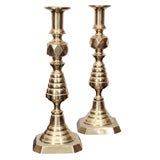 Pair of English Brass Candlesticks with Push Up Followers