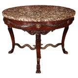 Interesting Carved Walnut And Faux-Bronze Circular Center Table