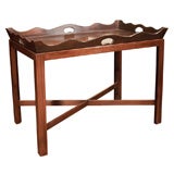 Antique Mahogany Scalloped Edge Tray on Later Stand