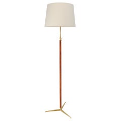 1950's Jacques Adnet Telescoping Leather Wrapped Brass Floor Lamp