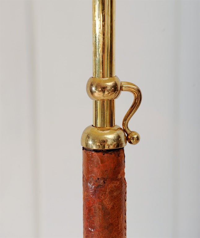 French 1950's Jacques Adnet Telescoping Leather Wrapped Brass Floor Lamp