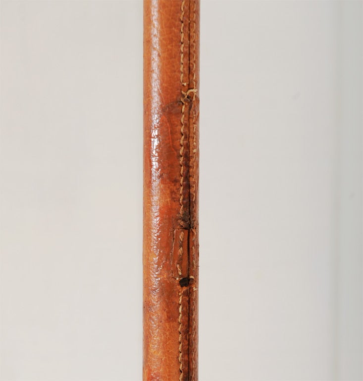 Mid-20th Century 1950's Jacques Adnet Telescoping Leather Wrapped Brass Floor Lamp