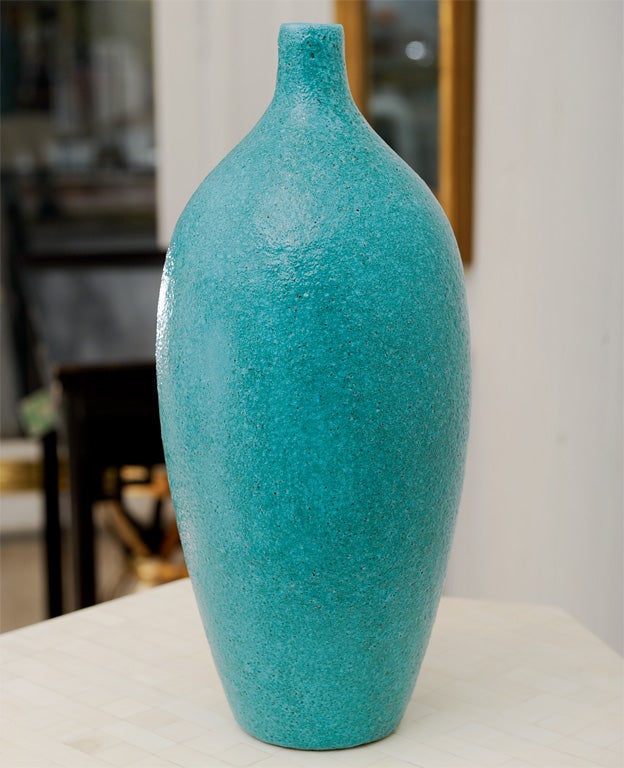 1950's Italian Turquoise Guido Gambone Pottery Vase 1