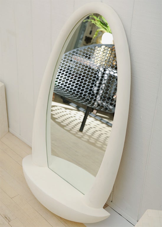 Late 20th Century Organic Tusk Shaped Plaster Mirror With Integrated Shelf