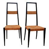 Pair 1950
s Italian Ebonized High Back Chairs