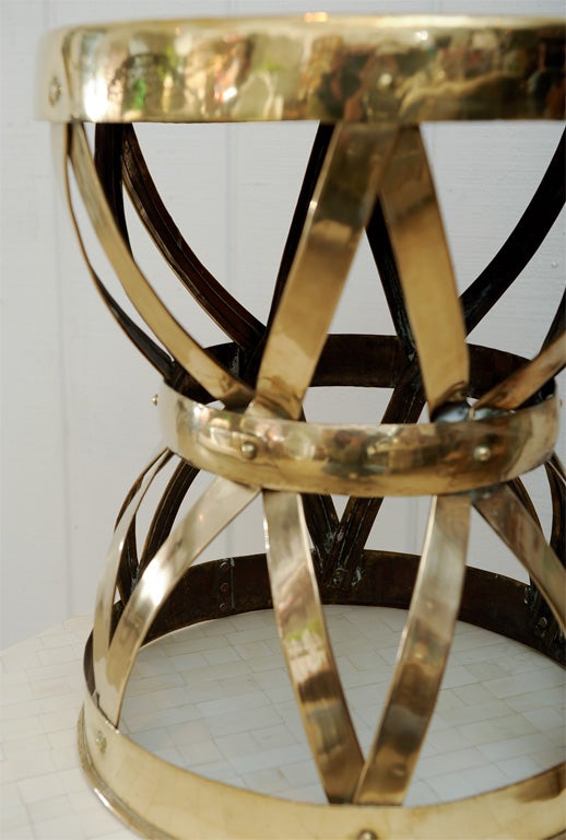Indian 1950's Woven Stapwork Brass Stool or Table
