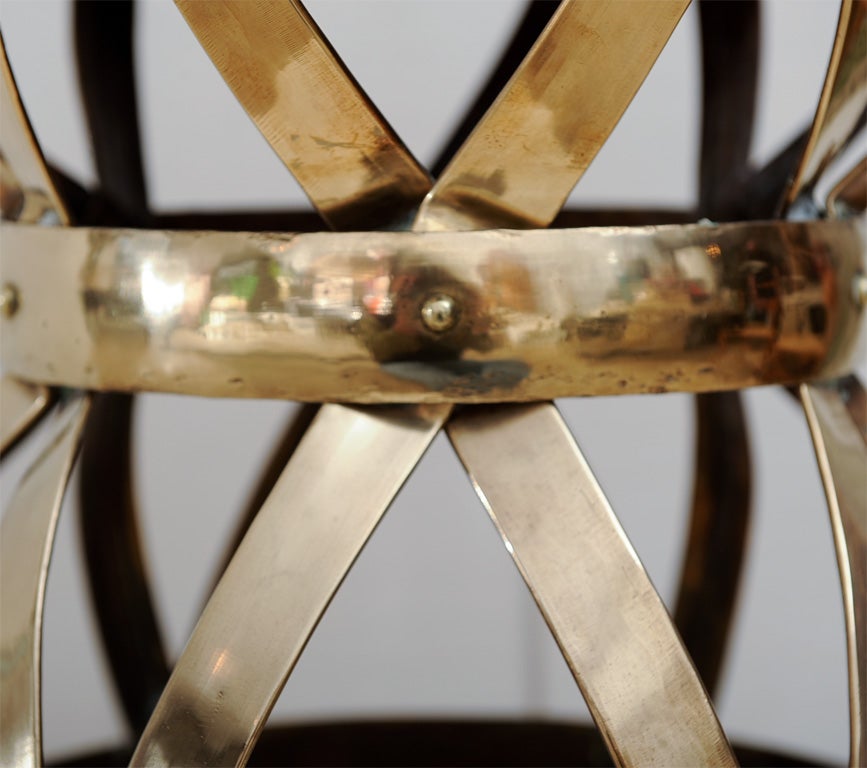 Mid-20th Century 1950's Woven Stapwork Brass Stool or Table