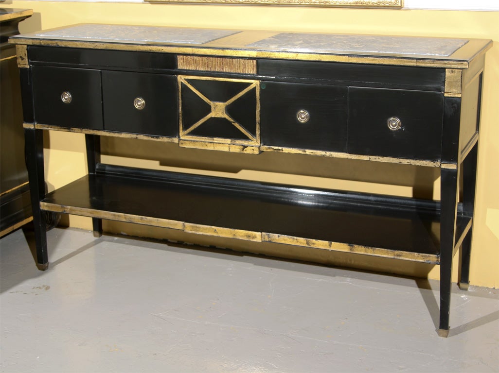 Maison Jansen Ebonized Marble Top Console Table