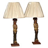 Pair of 18th Century Italian carved figures mounted as lamps