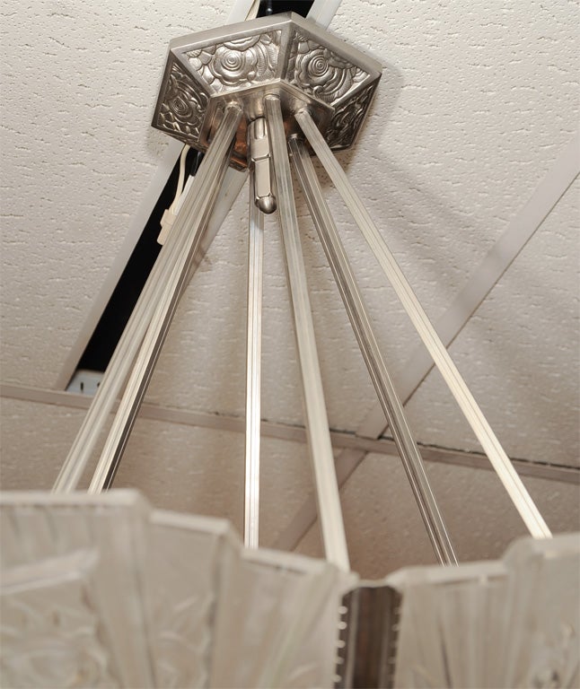 Glass Art Deco Chandelier by Verrerie des Hanots