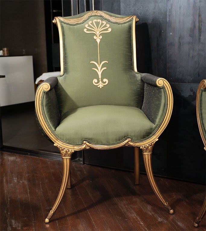 French A Most Graceful Pair of Hollywood Regency Armchairs