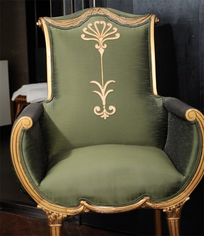 Silk A Most Graceful Pair of Hollywood Regency Armchairs