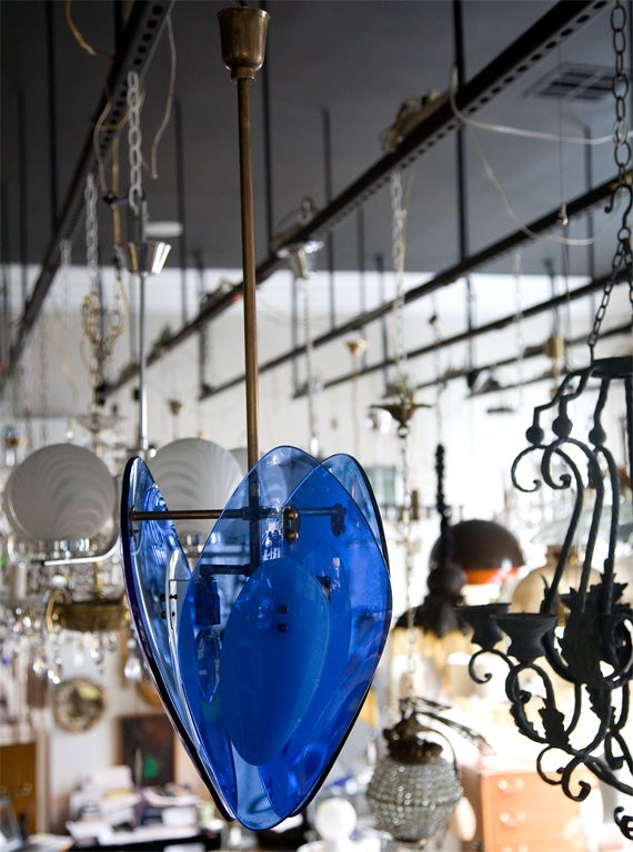Late 20th Century BLUE GLASS CHANDELIER For Sale