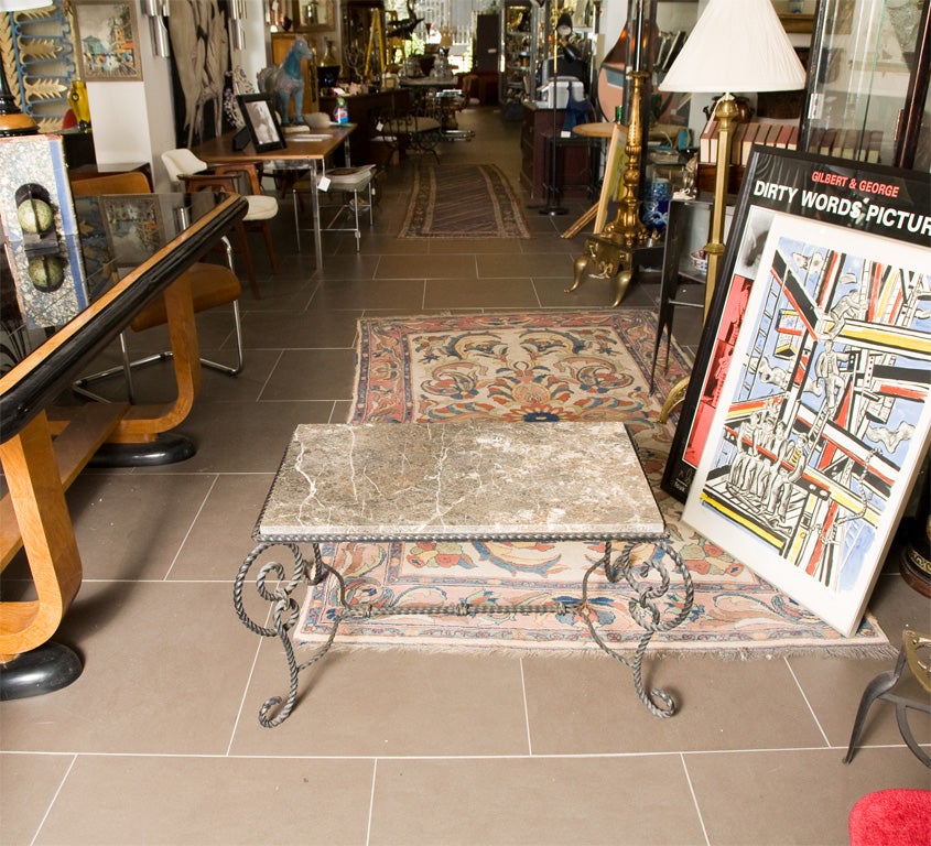 Ornate 1940's Wrought Iron and Marble Coffee Table