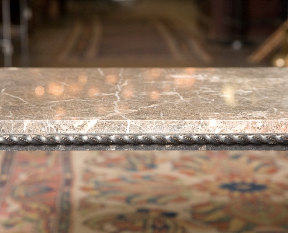 Ornate 1940's Wrought Iron and Marble Coffee Table In Good Condition For Sale In Los Angeles, CA