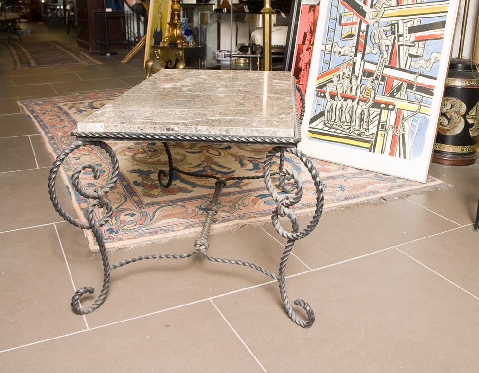 Ornate 1940's Wrought Iron and Marble Coffee Table For Sale 2