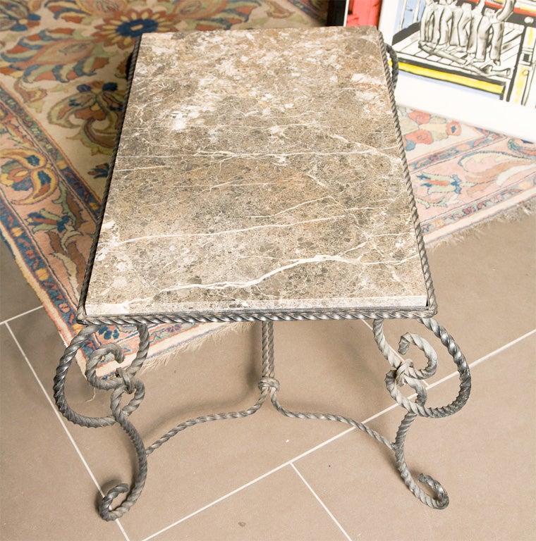 Ornate 1940's Wrought Iron and Marble Coffee Table For Sale 3