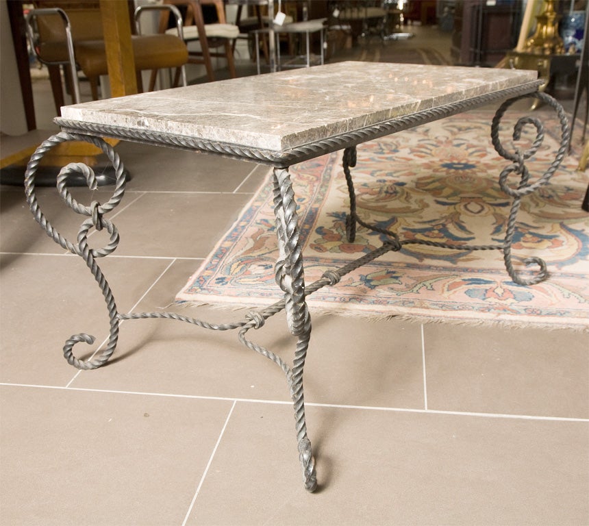 Ornate 1940's Wrought Iron and Marble Coffee Table For Sale 4