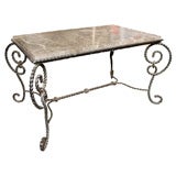 Ornate 1940's Wrought Iron and Marble Coffee Table