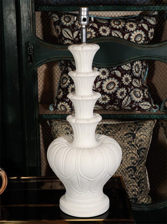 A Pair of Dorothy Draper Style White Painted Plaster Lamps
