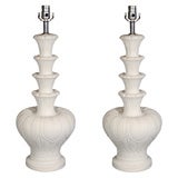 A Pair of Dorothy Draper Style White Painted Plaster Lamps