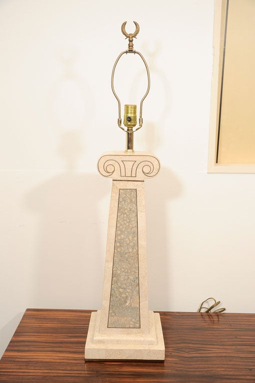Pair of Tesselated Travertine Table Lamps by Maitland Smith