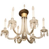 1940
s Fluted Glass and Crystal Chandelier