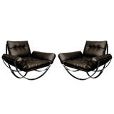 Pair of Italian Chrome and Leather Chairs.