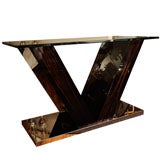 Mid Century Lacquered Rosewood Console Table with Glass Top