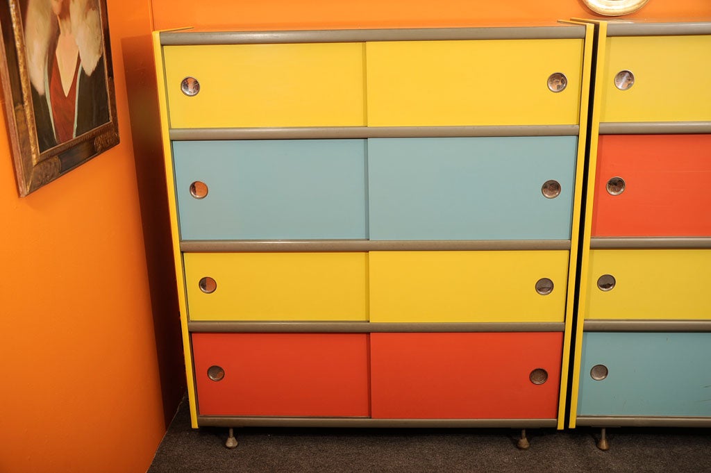 Mid Century Pair of Colorblock Cabinets