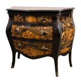 Vintage Ebony French Louis XV Hand Painted Bombe Commode