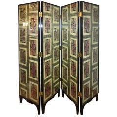 Vintage Playing Card Black Lacquer and Painted Screens (Pair)