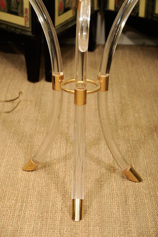 Mid-Century Modern Lucite and Brass Side Table, Gueridon For Sale