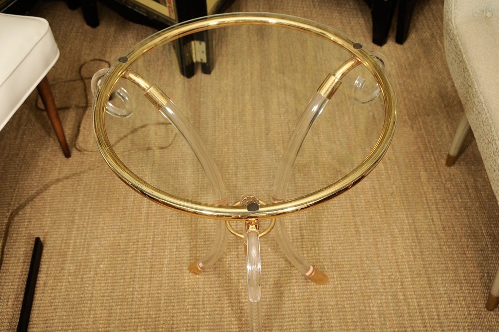 Lucite and Brass Side Table, Gueridon In Excellent Condition For Sale In Stamford, CT