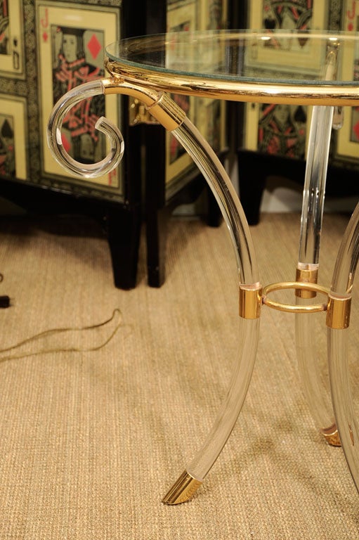 20th Century Lucite and Brass Side Table, Gueridon For Sale