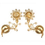 Pair of Brass and Crystal Pinwheel Sconces with Flower Motif