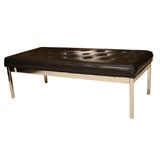 Vintage Button Tufted Leather and Chrome Bench