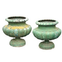 Pair of Painted Cast Iron Tazza Style Urns 7