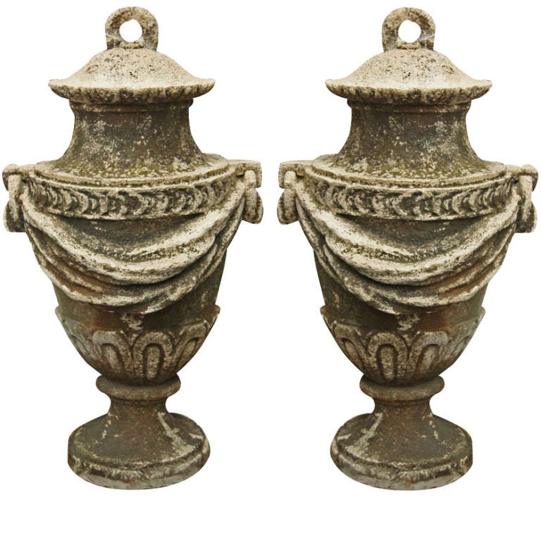 An Exceptional Pair of Carved Stone Garden Vases For Sale at 1stdibs
