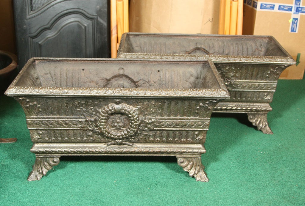 Pair of Bronze Toned Cast Iron Planters For Sale at 1stdibs