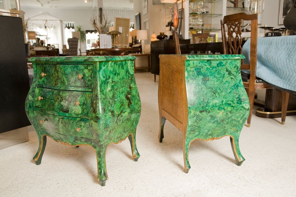 Pair of Italian Faux Malachite Bombe Chests 3