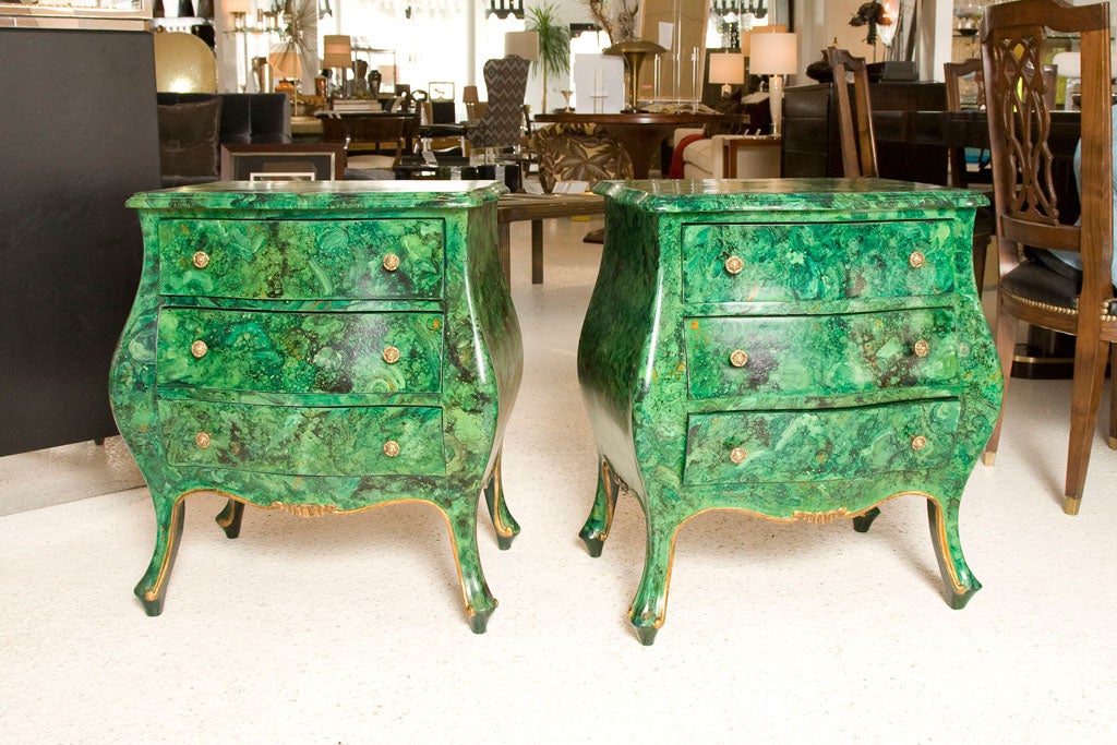 Pair of Italian Faux Malachite Bombe Chests 5