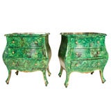 Vintage Pair of Italian Faux Malachite Bombe Chests