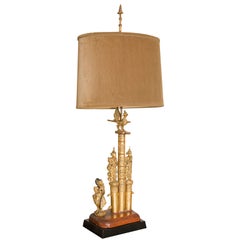 Vintage Custom Table Lamp Featuring Burmese Gilt and Jeweled Carving