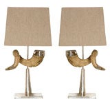 Vintage Pair of Silvered Metal and Horn Table lamps
