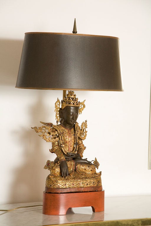 Custom Table Lamp Featuring a Burmese Cast Bronze Buddha at 1stDibs