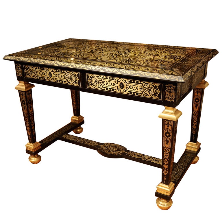 An Ebony and Boulle Work Brass Inlaid Side Table For Sale
