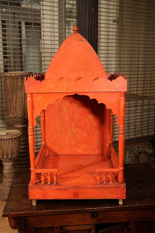 Red Painted Altar/Shrine, traditionally used in Indian homes. Carved Detailings.