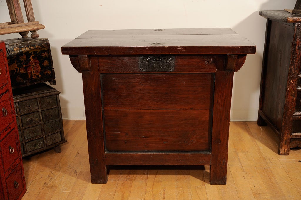 Elmwood rice storage chest with top loading doors